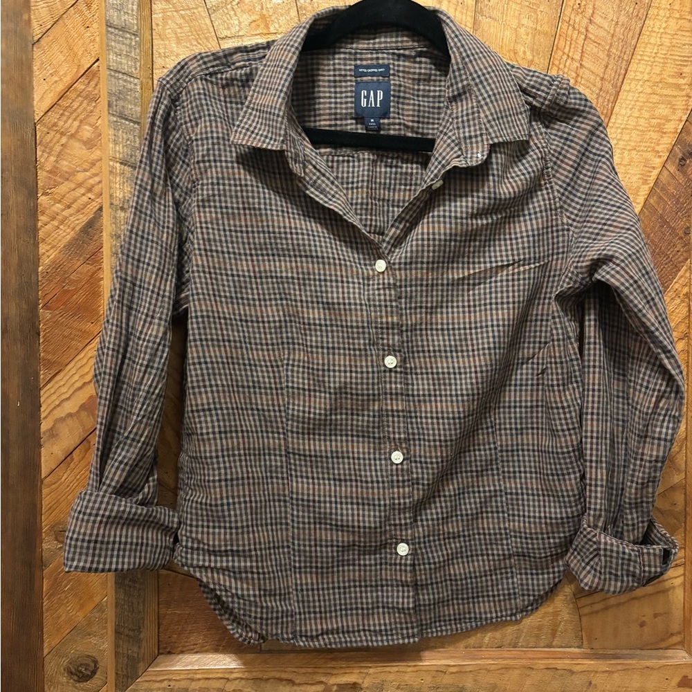 GAP Brown and Black Checkered Button-Down Shirt - image 3